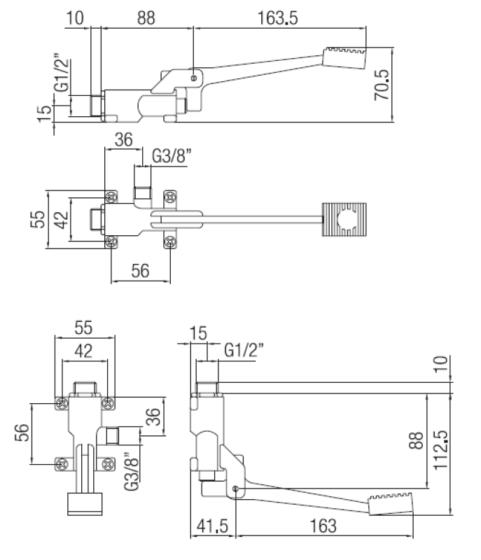 PB Pedal Line Pedal de pie cromado para montaje en suelo o en pared 1208969729