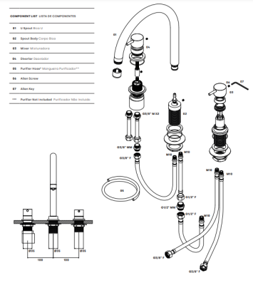Waterevolution Flow 3-hole kitchen mixer tap with swivel spout and filtered water connection brass T152ULE