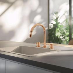 Waterevolution Flow grifo de cocina de 3 orificios con caño giratorio y conexión de agua filtrada cobre T152UCPE
