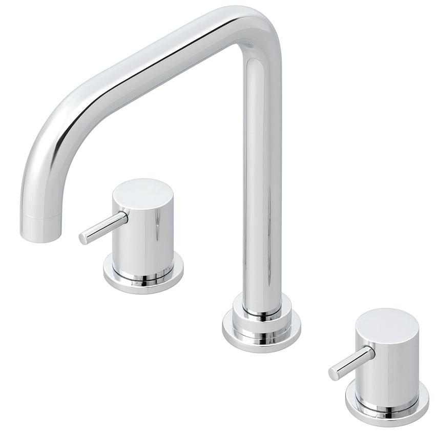 Waterevolution Flow grifo de cocina en ángulo de 3 orificios con caño giratorio y conexión para agua filtrada cromo T152H01