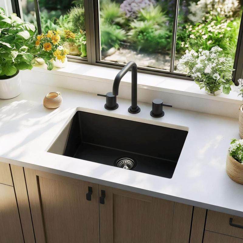 Waterevolution Flow grifo de cocina angular de 3 orificios con caño giratorio y conexión para agua filtrada negro T152HPR