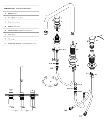 Waterevolution Flow 3-hole angled kitchen mixer tap with swivel spout and filtered water connection gun metal T152HGME