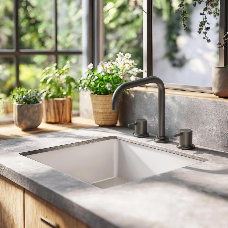 Revolución del Agua Flow grifo de cocina de 3 orificios con caño giratorio y conexión para agua filtrada color Gun metal (Gris plomo) T152HGME