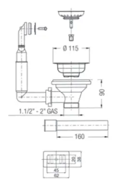 PB classic copper drain set with overflow for a kitchen sink and lockable basket strainer 1208969783