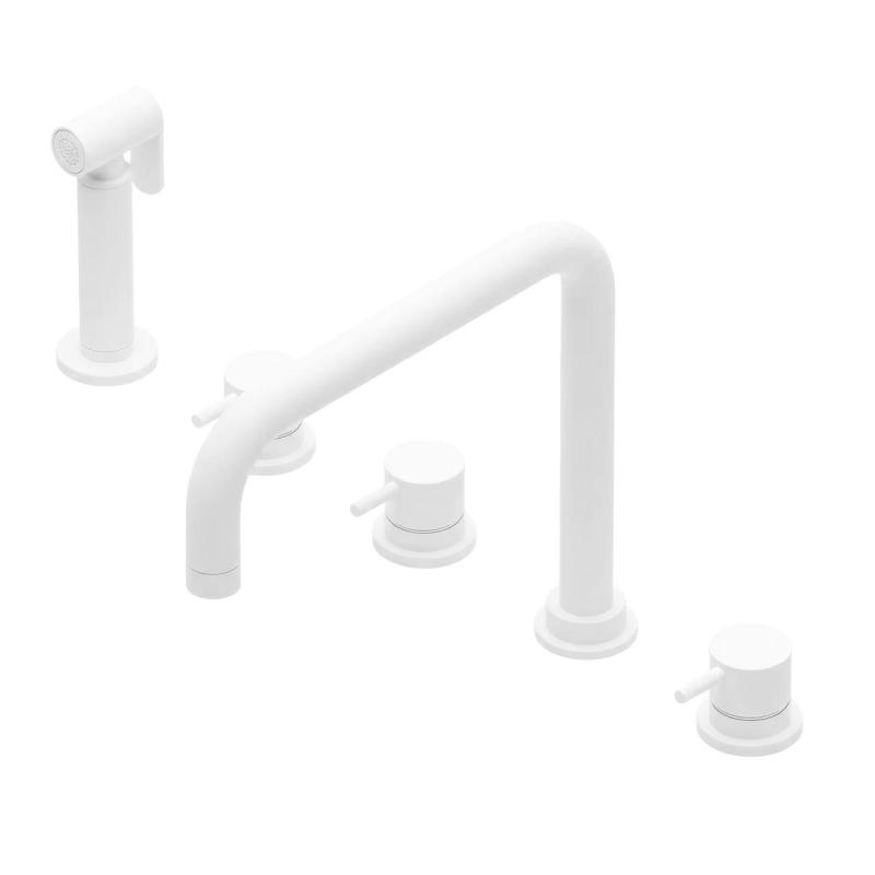 Waterevolution Flow grifo de cocina angular de 5 agujeros con rociador extraíble y conexión para agua filtrada blanco T154HBR