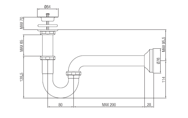 PB Unix P sifón de tubo de metal, incluyendo desagüe de 1 1/4" de acero inoxidable RVS 1208969828