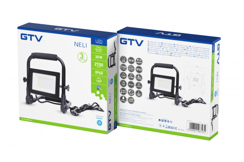 NELI Foco Portátil, LED, 30W, 2700lm, 6400K, AC220-240V, IP65, cable de 1.5m