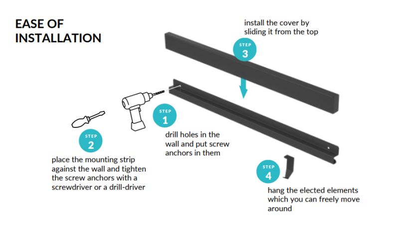 Epka Luxion Rieles de Cocina 100 cm Metal con Fijación Oculta Negro 1208969961