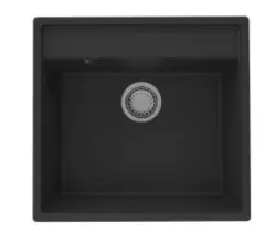 GraniteMy Bremen Fregadero de Granito 53x50 cm Negro - Montaje Superior, Montaje Inferior y Montaje a Ras con Banco de Grifos y Tapón Dorado 1208969969