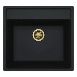 GraniteMy Bremen Fregadero de Granito 53x50 cm Negro - Montaje Superior, Montaje Inferior y Montaje a Ras con Banco de Grifos y Tapón Dorado 1208969969