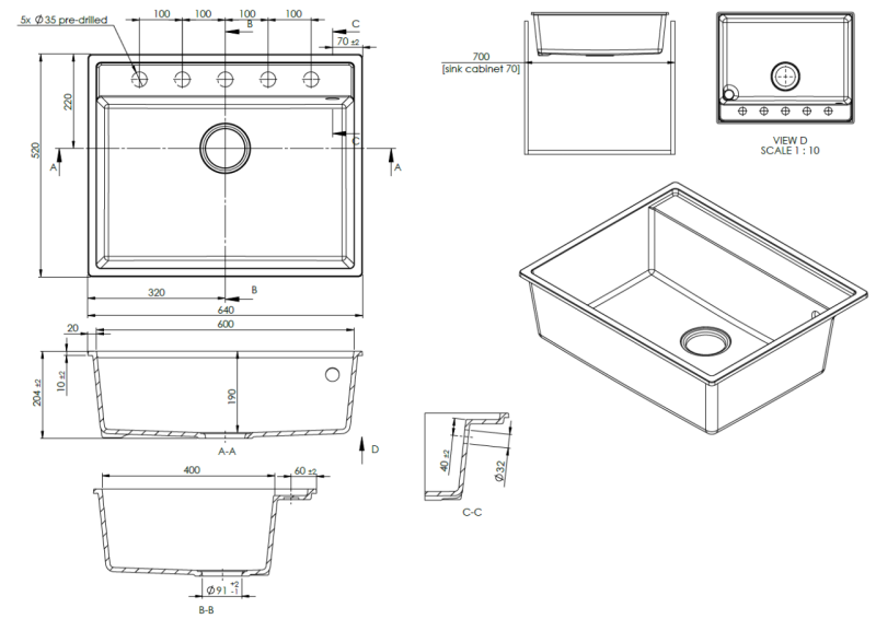 GraniteMy Bremen Fregadero de Granito 64x52 cm Negro – Montaje Superior, Inferior y a Nivel con Plataforma para Grifo y Tapón de Acero Inoxidable 1208969992.