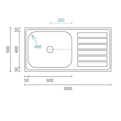 Centurio 100-50 Stainless Steel Banka Built-in Sink 100x50cm with Draining Area 1208970030