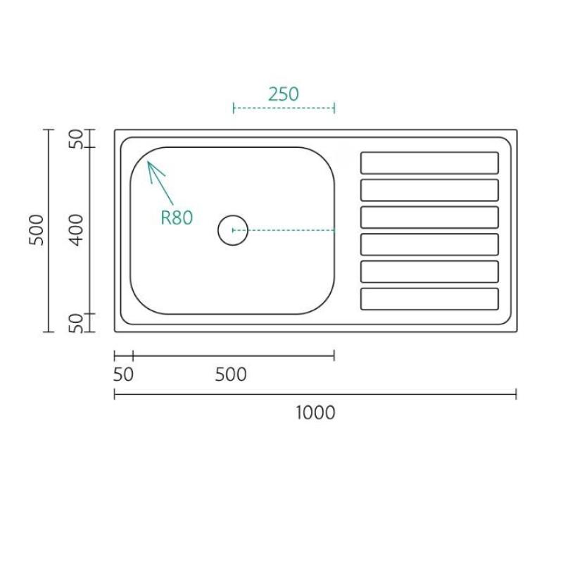 Banka Centurio 100-50 Fregadero de acero inoxidable para montaje sobre encimera 100 x 50 cm con escurridor 1208970030
