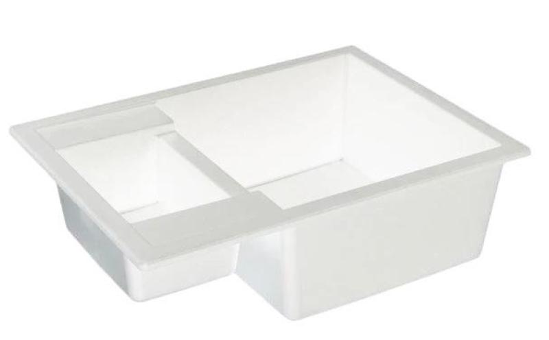 GraniteMy Smart fregadero sobre encimera de granito extra poco profundo de 1,5 senos blanco de 58x44cm con tapón y cubierta blanca 1208970052.