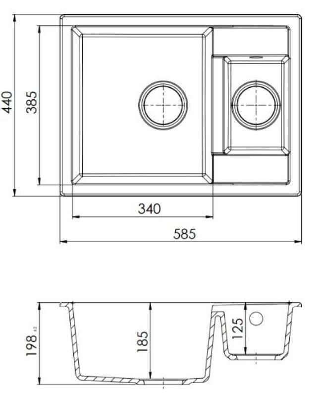 GraniteMy Smart fregadero sobre encimera de granito extra poco profundo de 1,5 senos blanco de 58x44cm con tapón y cubierta blanca 1208970052.