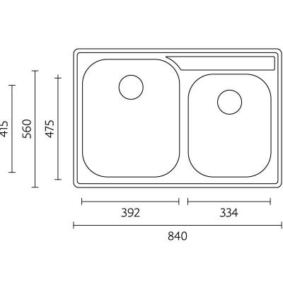 Banka Princess Stainless Steel Double Sink Surface-Mounted 84x56 cm with Tap Hole 1208970066
