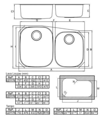 Fregadero Doble de Acero Inoxidable Banka Princess para Montaje Bajo Encimera 750x475 mm 1208970067