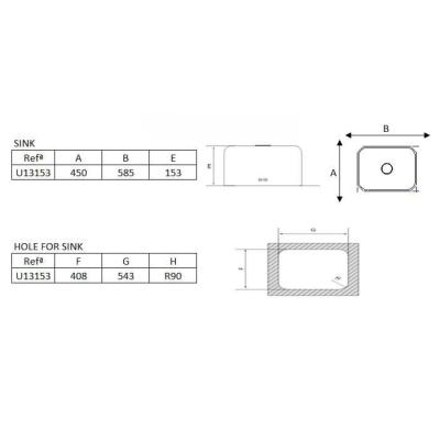 Detroit Stainless Steel Sink 543 x 408 mm Undermount 1208970078