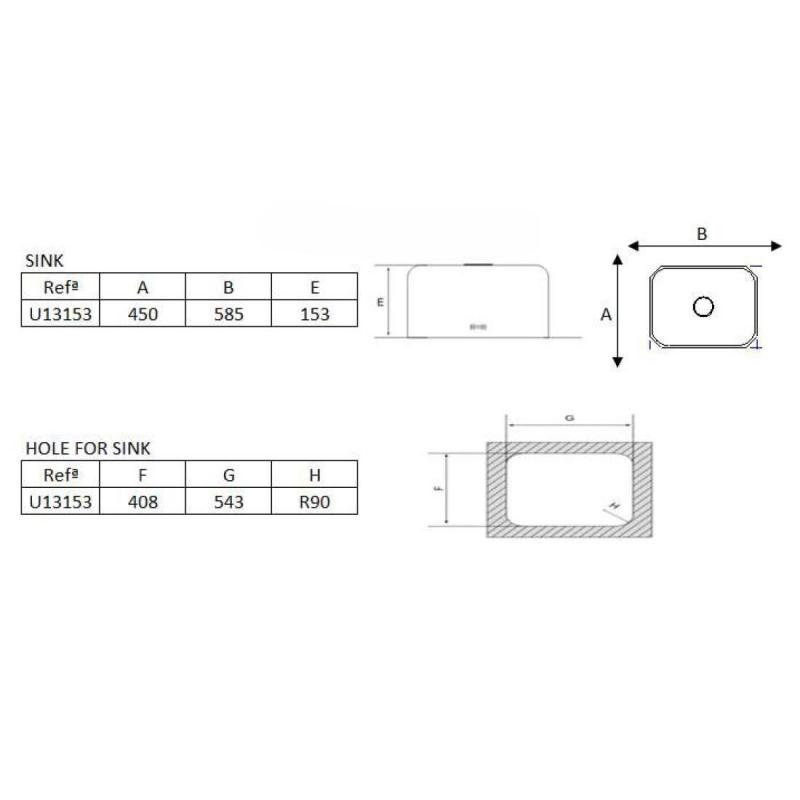 Banka Detroit Fregadero de acero inoxidable 543 x 408 mm Bajo encimera 1208970078