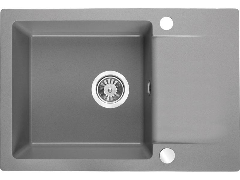 Aquadesign Kensley Set - Fregadero de Montaje en Granito Gris con Pequeña Zona de Escurrimiento y Grifo de Cocina, 65 x 44 cm 1208970086.