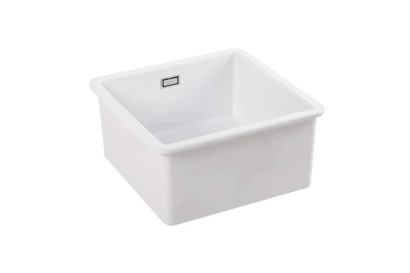 Ausmann Ceramic Ember Cerámica Blanca Cuadrada Lavabo de Superficie y Subsuperficie 40 x 40 cm con tapón de acero inoxidable 1208970094