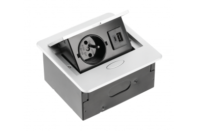AVARO Recessed Furniture Socket, 1x French Socket, USB A+C, 1.5m Cable, Silver