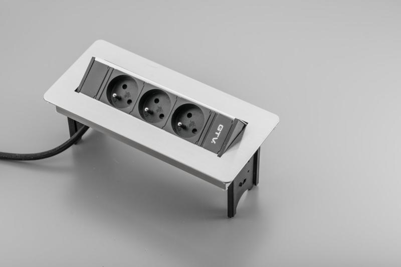 Cable alargador de escritorio sin caja, enchufe triple con toma de tierra, cable de alimentación de 1,5 m con enchufe, acero inoxidable.