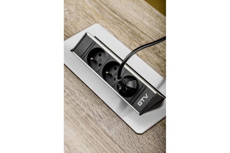 Cable alargador de escritorio sin caja, enchufe triple con toma de tierra, cable de alimentación de 1,5 m con enchufe, acero inoxidable.