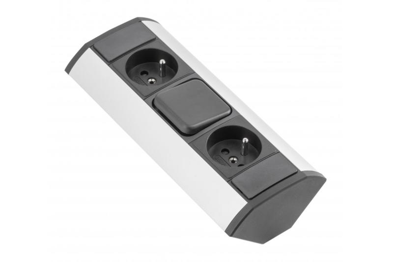 MINI prolongador angular con interruptor y 2 tomas de corriente con toma de tierra 230 V 16 A