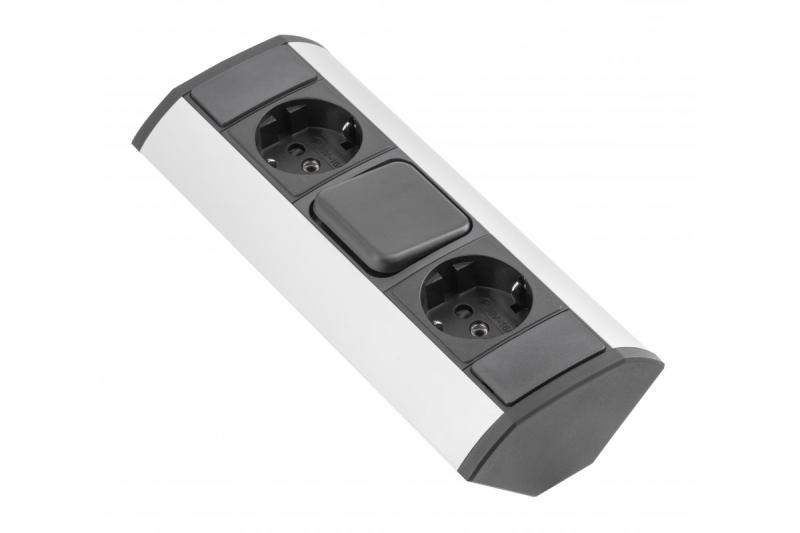 Extensión angular MINI con interruptor y 2 enchufes Schuko 230 V 16 A