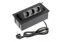 Enchufe de mueble SOFT 3x enchufe Schuko, cable de alimentación con enchufe, negro.