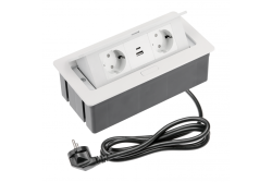 Enchufe para muebles SOFT 2x enchufe Schuko, USB A+C, cable de alimentación con enchufe, blanco.