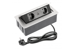 Enchufe para muebles SOFT 2x enchufe Schuko, USB A+C, cable de alimentación con enchufe, aluminio