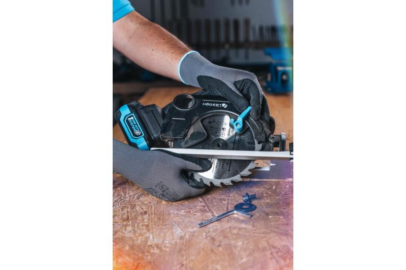 HÖGERT sierra circular a batería, 18V, sin batería, conexión para aspiradora.
