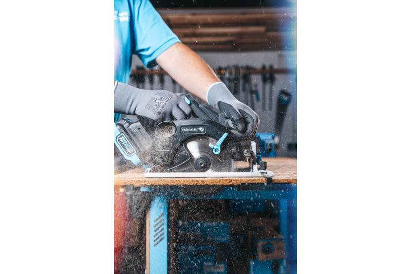 HÖGERT sierra circular a batería, 18V, sin batería, conexión para aspiradora.