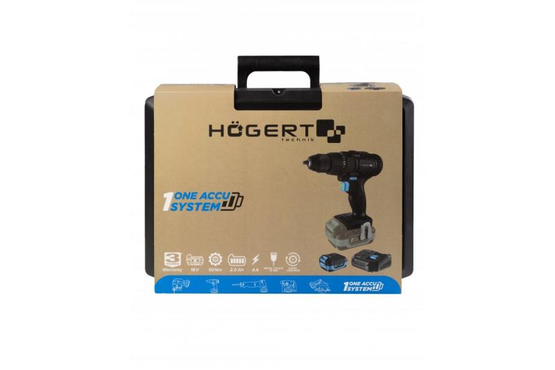 HÖGERT taladro inalámbrico 18V, set con batería, cargador, soporte para puntas, almacén de brocas.