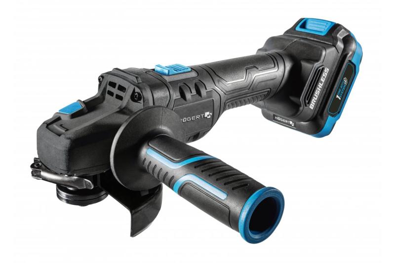 HÖGERT amoladora angular inalámbrica con interruptor de paleta, 125MM, 18V, juego con batería, cargador, accesorios.