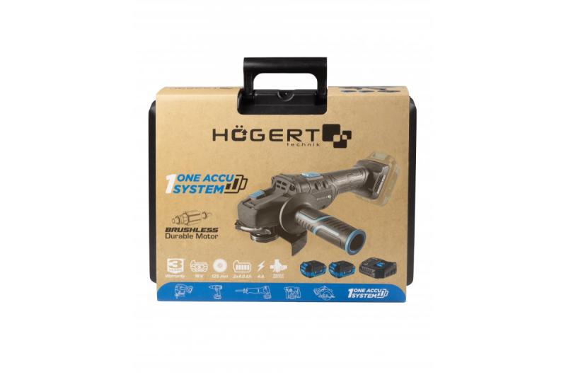 HÖGERT amoladora angular inalámbrica con interruptor de paleta, 125MM, 18V, juego con batería, cargador, accesorios.