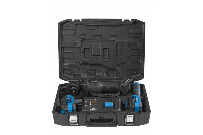 HÖGERT amoladora angular inalámbrica con interruptor de paleta, 125MM, 18V, juego con batería, cargador, accesorios.