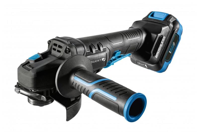 HÖGERT Amoladora angular inalámbrica con interruptor de paleta, 125MM, 18V - Set (batería, cargador, accesorios)