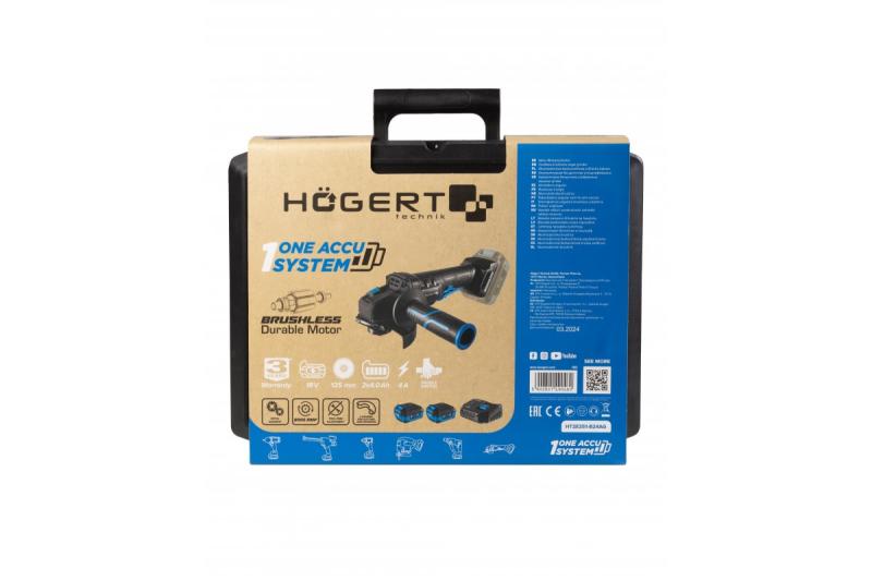HÖGERT Amoladora angular inalámbrica con interruptor de paleta, 125MM, 18V - Set (batería, cargador, accesorios)