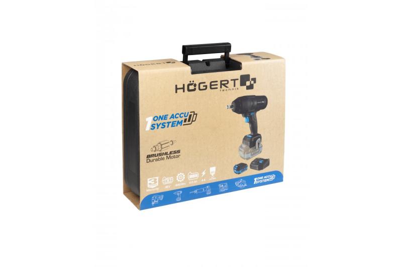 HÖGERT llave de impacto inalámbrica, sin escobillas, 18V, con batería, cargador.
