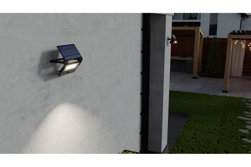 Luz de inundación solar LUMOS II, LED, 2000lm, 6400K, 2600mAh reemplazable, IP65, negro