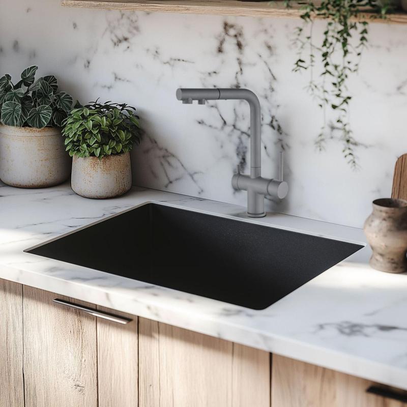 Ausmann Ellington Grifo de Cocina de 3 Vías con Caño Extraíble y Agua Filtrada – Antracita - 1208970495