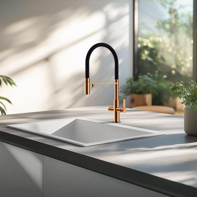 Ausmann Claridge Grifo de Cocina de 3 Vías con Caño Flexible y Agua Filtrada – Cobre - 1208970503