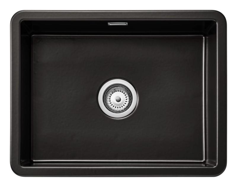 Ausmann Ceramic Ember Fregadero de Cerámica Mate Negro - Montaje Superior e Inferior 54 x 40 cm con tapón de acero inoxidable 1208970511