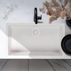 Blanco Gran Fregadero 70x40 cm para Montaje Inferior, Superior y Integrado con Tapón Blanco 1208970521