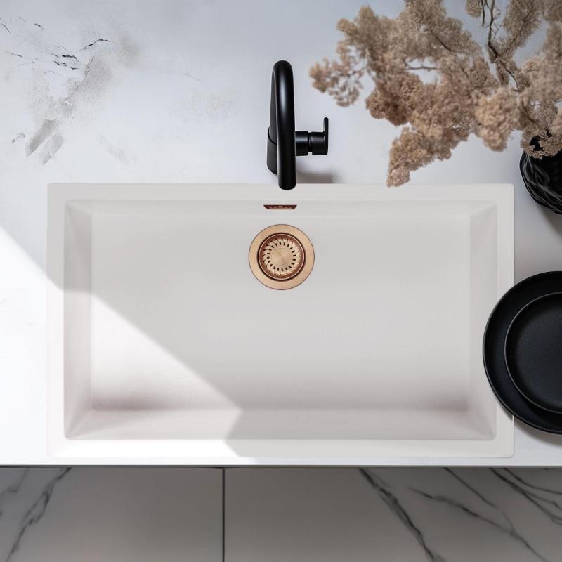 Lavabo Grande Blanco 70x40 cm Bajo encimera, Sobre encimera y Enrasado con Tapón de Cobre 1208970523