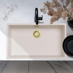 Arena Blanca Gran Fregadero 70x40 cm Empotrado, Sobre Encimera y a Ras con Tapón Dorado 1208970527