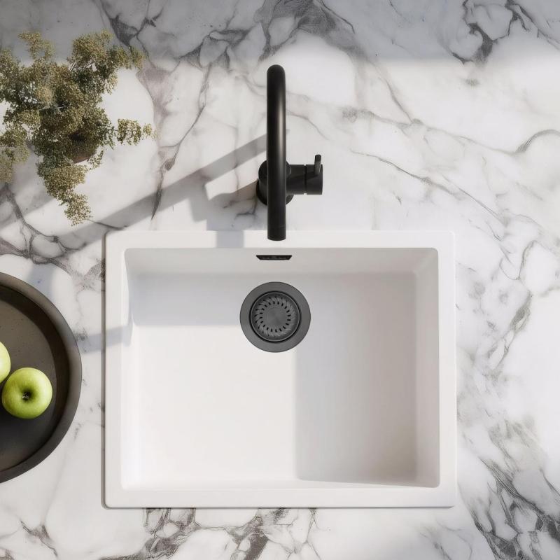 Lavabo Blanco 50x40 cm para Montaje Bajo, Sobre y Al Ras con Tapón de Metal Gun 1208970529.